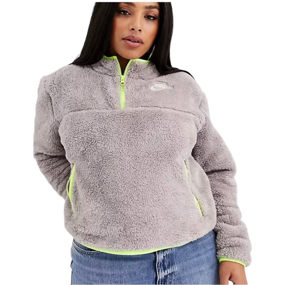 Nike Womens Gray 1/4-Zip Sherpa Fleece Oversized Crop Top Size XL